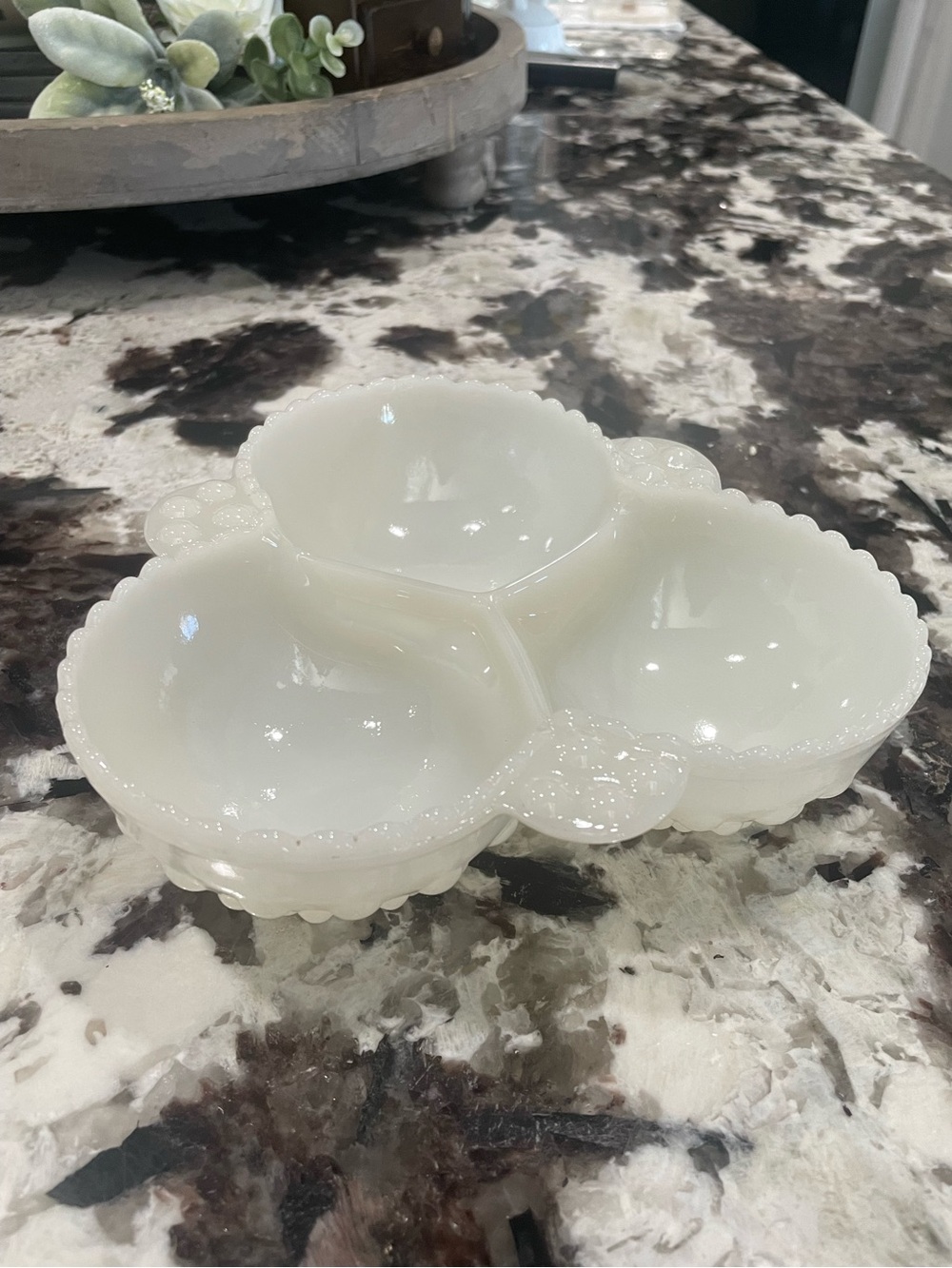 Vintage Milk Glass Three-Section Relish Candy Dish